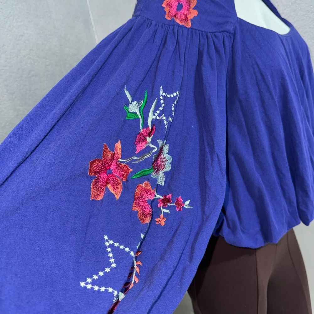Free People Royal Blue Floral Embroidered Blouse - Picture 10 of 17